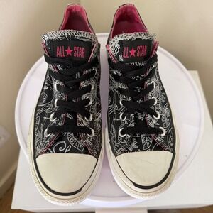 Converse Chuck Taylor All Star Black Floral Skull Pink Low Top Sneakers size 7